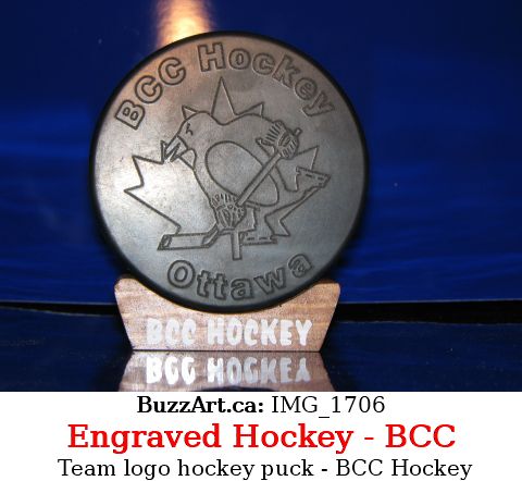 BCC Hockey Ottawa engraved hockey puck meant to play with on the ice